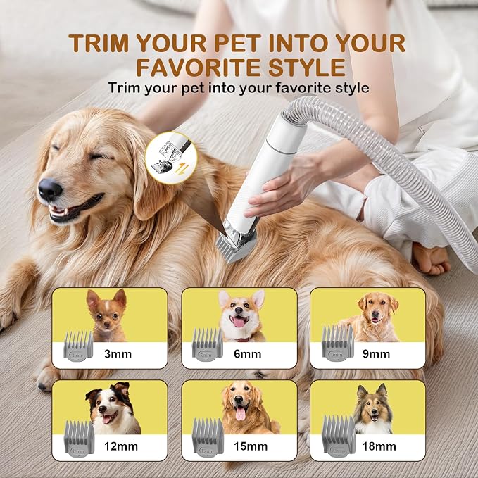 Dog Grooming Vacuum, Dog Grooming Kit with Pet Clipper Nail Grinder, 3 Suction Modes Dog Brush Vacuum with 6 Pet Grooming Tools（Rust）
