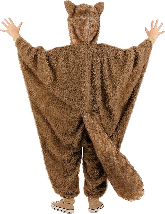 Kids Flying Squirrel Halloween Costume | Plush Sugar Glider Hooded Jumpsuit with Attached Wings for Dress-Up and Playtime
