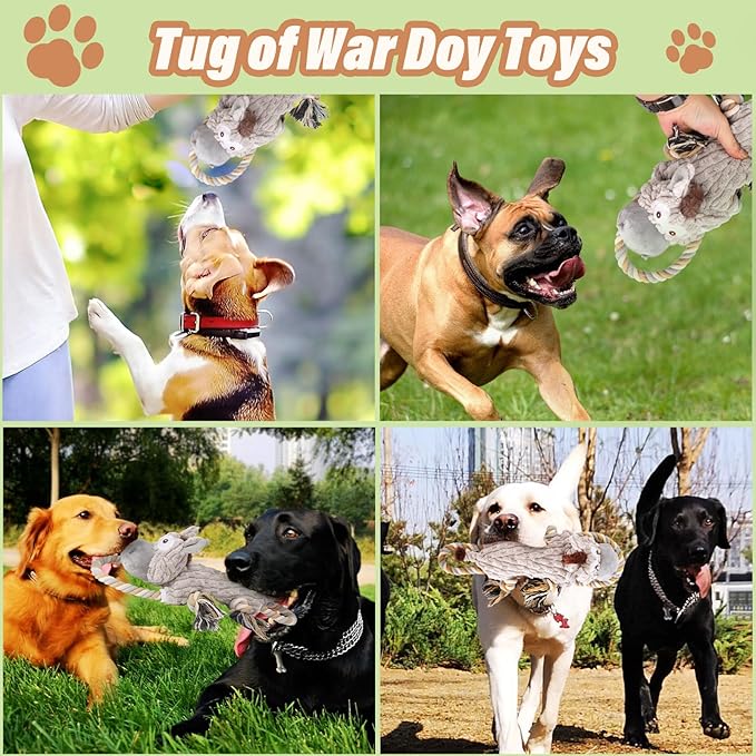 Drmstow Large Squeaky Dog Toys for Aggressive Chewers,Interactive Tug of War Puppy Toys with Pull Rope,Tough Plush Pet Dog Chew Toys for Small, Medium and Big Dogs