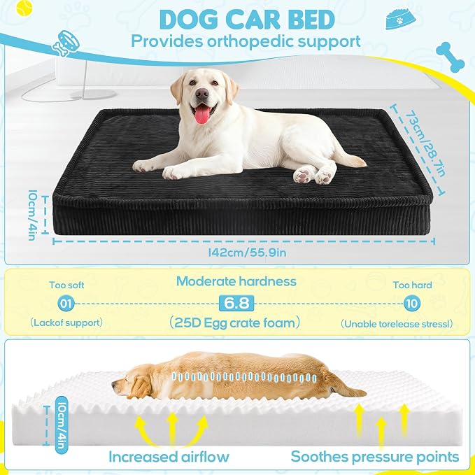 Loiion Dog Car Bed, Non-Slip Backseat Extender Pet Mat 50"x24.6"x4" | Removable, Washable Dog Bed With Waterproof Liner Protects Car Seats, Anti-Slip Travel Bed For Dogs