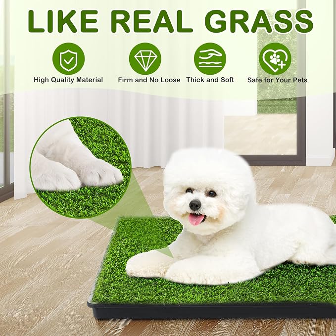Dog Grass Pad with Tray, 23''X17'' Large Artificial Turf Grass Potty, Reusable Puppy Pee Pads for Dogs, Portable Dog Litter Box for Indoor/Outdoor Potty Training Toilet | Odorless artificial grass for dogs with Dense Drainage Holes, Dog Litter Box For ...