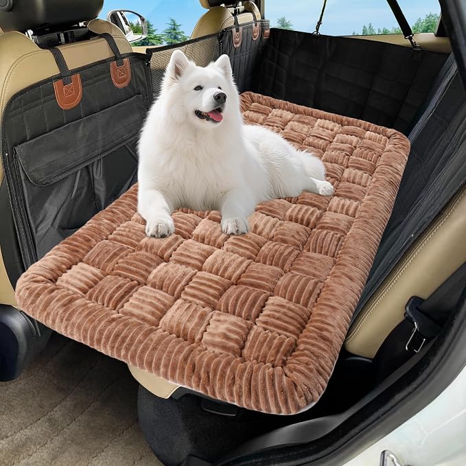 Loiion Dog Car Bed Mat Non-Slip Backseat Extender Dog Bed 50" x24.6"Brown | Travel Bed for Dogs，Chew-Resistant, Easy Clean & Scratch-Proof, Comfort Design, Fits Trucks/Sedans/SUVs