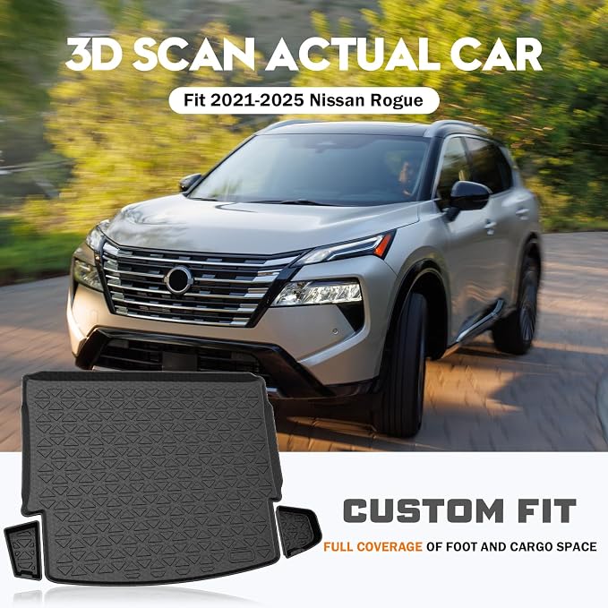 KUST Trunk Cargo Mat for Nissan Rogue 2021-2025 2026, TPE Rubber Cargo Liner with Backrest Mat for Rogue Accessories Rear Trunk Liner High Edge
