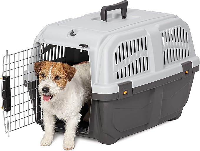 Skudo by MidWest 24-Inch Travel Carrier, Gray, Fits Pets up to 25 lbs | Hard-Sided Pet Carrier, Travel Crate with Handle, Ventilated Design, Locking Tabs, Easy Assembly