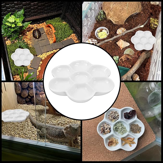 4.53" Hermit Crab Ceramic Food Dish,7 Compartments Ceramic Anti-Turning Food & Water Bowl for Hermit Crab Tarantula Snail