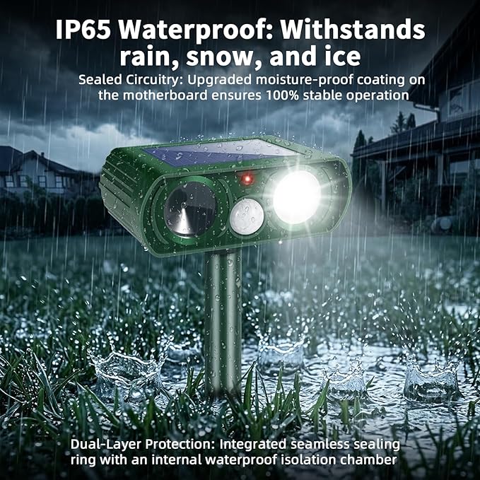 2026 Upgraded Sonic Fortress Pro Deer Repellent Outdoor,Solar Ultrasonic Animal Repellent with Motion Sensor&Flash Light-IP65 Waterproof Raccoon Fortress Pro for Squirrel,Cat-Garden&Yard 2Pack