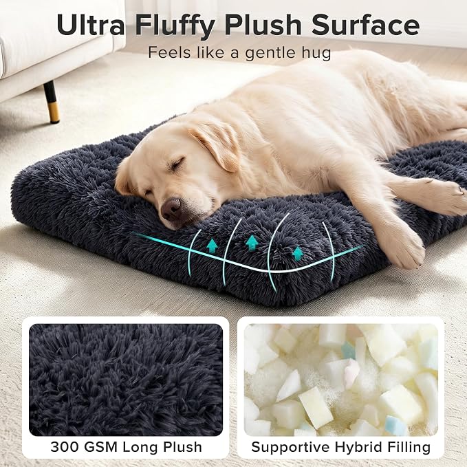 JOEJOY Dog Bed Crate Pad, Deluxe Plush Washable Dog Beds Fulffy Soft Kennel Pad Anti-Slip Pet Sleeping Mat for Small Dogs, 23" x 18", Dark Grey