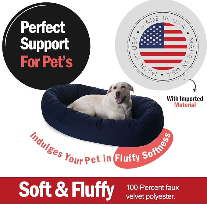 Majestic Pet 52 Inch Bagel Calming Dog Bed Washable – Cozy Soft Round Pet Bed with Spine Support for Dogs to Rest their Head - Fluffy Donut Puppy Bed 52x35x11 (Inch) - X-Large – Blue | Cozy Soft Fluffy Donut Pet Bed with Spine Support for Head Rest – A...