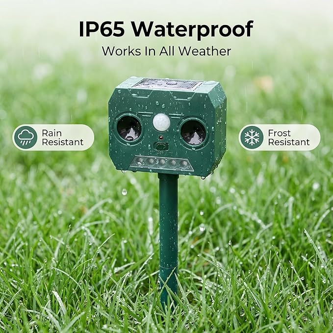 1 Pack 2026 Upgrade Solar Ultrasonic Outdoor Animal Repeller with Motion Sensor, Raccoons, Deer Squirrels, Dogs, Cats, Rabbits, and Skunks. IP65 Waterproof, with Flash Lights for Yard Garden