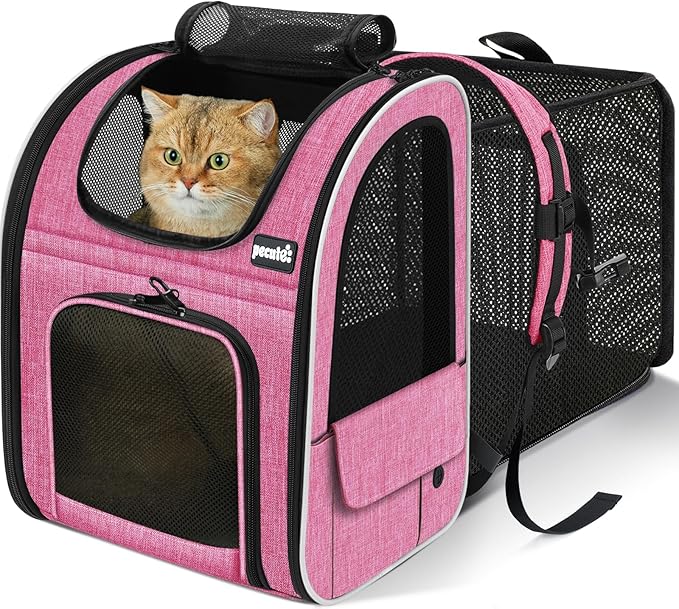 pecute Cat Backpack Extendable, Cat Carrier Backpack with Breathable Window | Durable Oxford Cloth, Lockable Zipper,Use for Pet Under 11 lbs to Travel