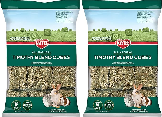 Kaytee Timothy Hay Blend Cubes for Pet Rabbits, Guinea Pigs, Chinchillas, and Other Small Animals, 1 Pound, (Pack of 2)