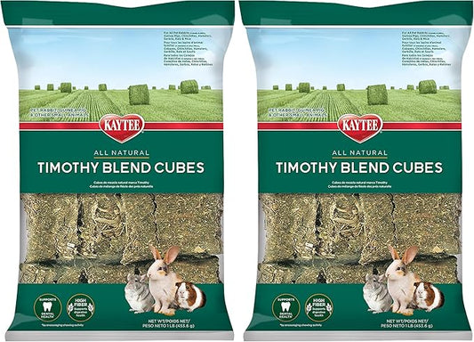 Kaytee Timothy Hay Blend Cubes for Pet Rabbits, Guinea Pigs, Chinchillas, and Other Small Animals, 1 Pound, (Pack of 2)