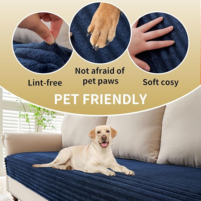 HAOMAIJIA Waterproof Couch Cover for Dogs Washable,Faux Fur Pet Couch Covers for Sofa,Soft Dog Bed Cover Non-Slip Couch Covers for 3 Cushion Couch Sofa Pet Friendly (Navy Blue, 23" x 23" 2 Pack)