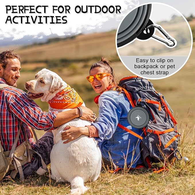 Collapsible Dog Bowls for Travel, 2-Pack Dog Portable Water Bowl for Dogs Cats Pet Foldable Feeding Watering Dish for Traveling Camping with Carabiners, BPA Free (Grey&Navy, Medium (Pack of 2))