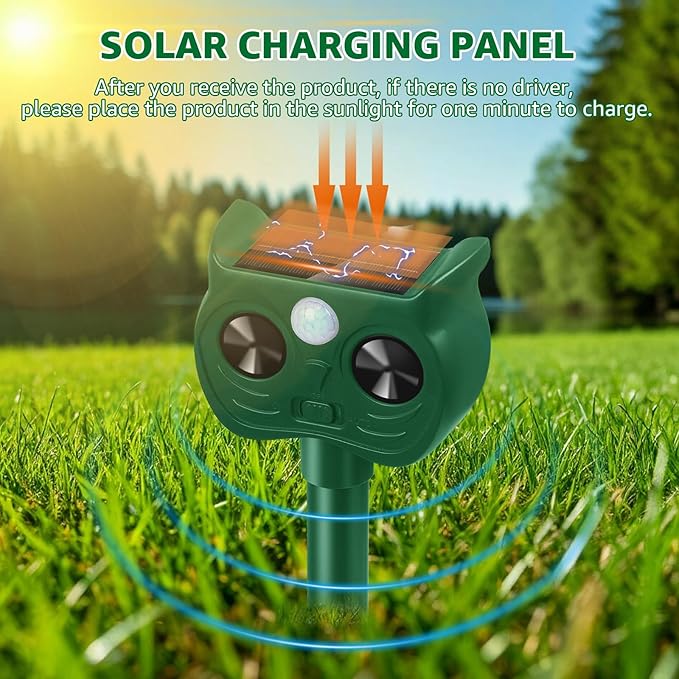 Solar Ultrasonic Animal Repellent Outdoor Motion Sensor Deer Repellent Devices Squirrel Cat Raccoon Deterrent with Strobe Light Dual Mode, Keep Skunk Away Protection for Yard Garden Lawn 1Pack
