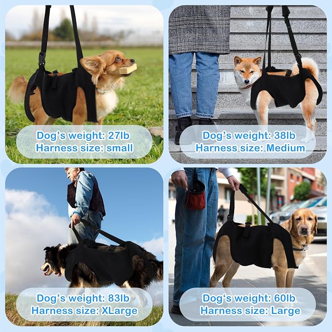 Shinylin Dog Carry Sling Emergency Backpack Pet Legs Support and Rehabilitation Dog Lift Harness Adjustable Lifting Straps Carrier for Senior Dogs Joint Injuries, Arthritis, Hiking, Skiing, Black(XL)