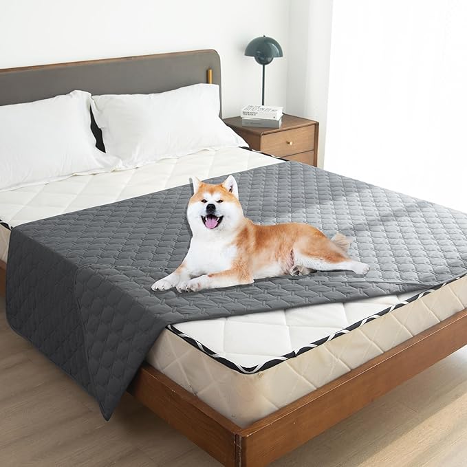 gogobunny Waterproof Dog Blankets for Large Dogs, Pet Bed Cover Breathable | Washable Pee Pads, Quilted Throw Blanket, Furniture Protector for Couch Sofa Bed Car, 82x82 Inch Dark Grey