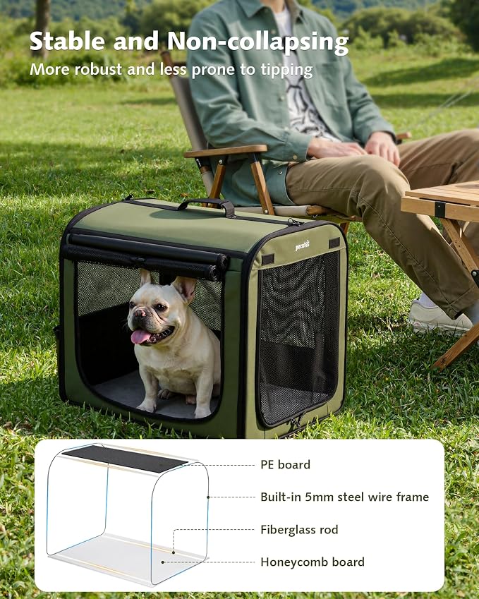 Dog Car Carrier Light Weight 24×17.7×20.5in, Foldable Dog Carrier, Green | Easy to Assemble, Portable and Breathable Pet Carrier, Suitable for Indoor and Outdoor Use, Dog Travel Crate with Curtain
