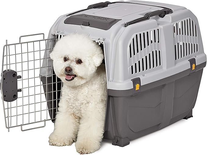 Skudo by MidWest 27-Inch Travel Carrier, Gray, Fits Pets up to 30 lbs | Hard-Sided Pet Carrier, Travel Crate with Handle, Ventilated Design, Locking Tabs, Easy Assembly