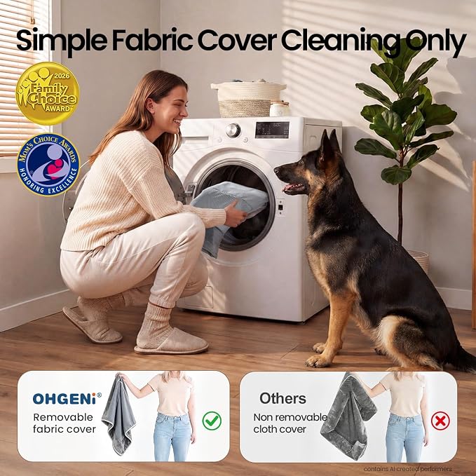 OhGeni Orthopedic Cooling Dog Bed Couch, Memory Foam, 44-inch (Cool Gray) | Cooling Big Pet Sofa for Extra Large Sized Pets with Machine-Washable Waterproof Removable Cover & Soft Comfortable Fabric