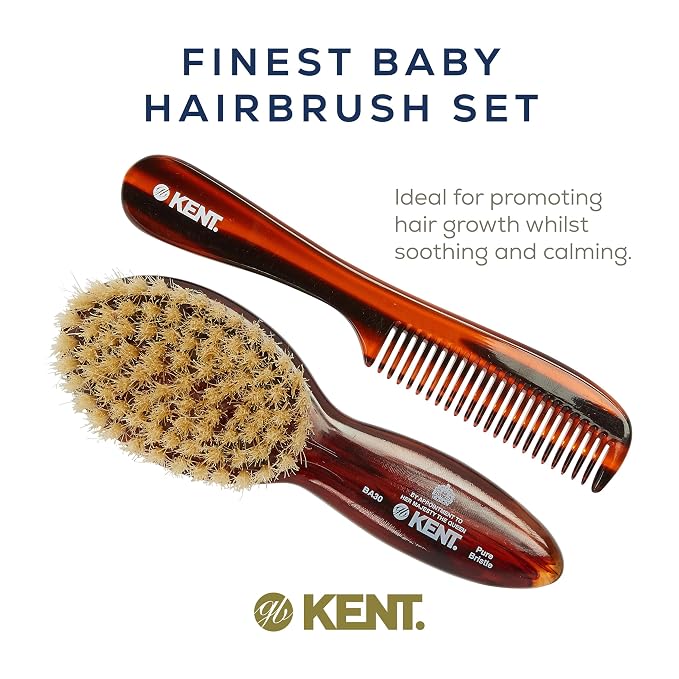 Kent BA30 Cradle Cap Baby Hair Brush with Ultra Soft Natural Bristles and Smooth Cradle Cap Comb, Baby Essentials for Newborn Hair Brush and Baby Comb