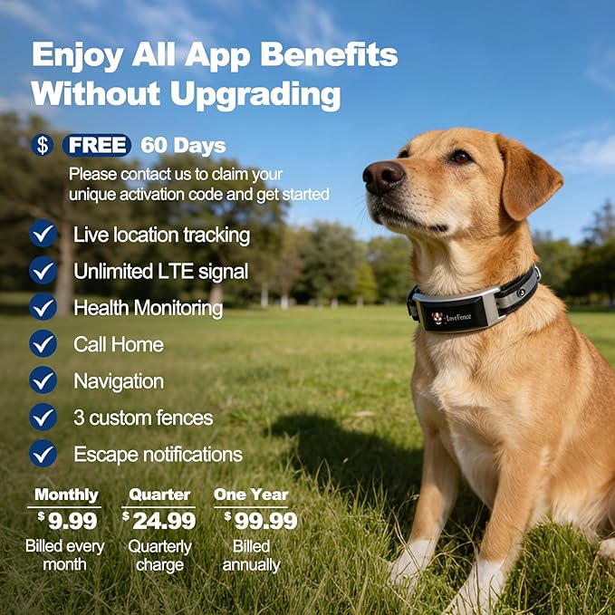 Wireless Dog Fence, GPS Dog Collar Fence System with Real-Time Tracking & Training, Portable Electric Fence for Outdoor Use, Waterproof Collar Adjustable for Medium Large Dogs, LoveFence is APP Only