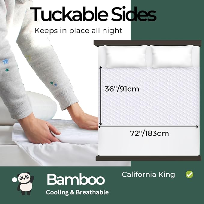 Hygge Sheets®️ Organic Washable Incontinence Bed Pads with Tucks | 100% Waterproof Reusable Mattress Protector Underpads - Rayon derived from Bamboo – 5 Layers of Protection - Cali King