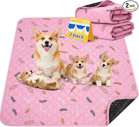 Sunheir 2-Pack Large Reusable Dog Mat for Floor, Dog Playpen, Non-Slip Waterproof Super Absorbent Washable Pee Pads for Dogs, Pet Whelping Pads, Potty Training - Pink, 36" x 72"