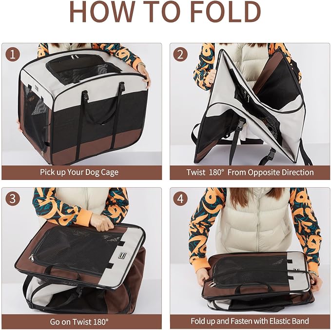 Dog Kennels and Crates for Medium Dogs, Portable Pop Up Indoor Pet Cage with Sturdy Wire Frame, Collapsible Travel Crate Soft Sided Cat Bag Escape Proof (Brown, 32.0" L x 21.0" W x 26.0" H)