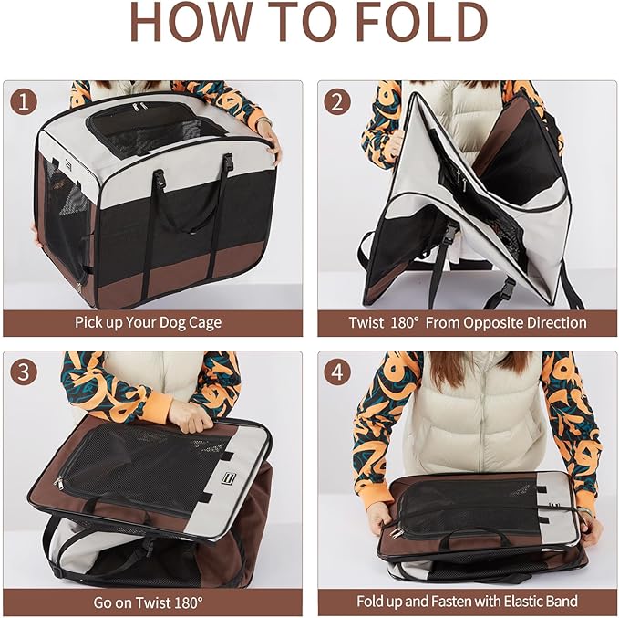 Dog Kennels and Crates for Medium Dogs, Portable Pop Up Indoor Pet Cage with Sturdy Wire Frame, Collapsible Travel Crate Soft Sided Cat Bag Escape Proof (Brown, 24.0" L x 16.0" W x 19.0" H)