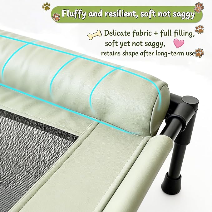 Raised Dog Beds for Small Dogs, Cooling Indoor Outdoor Elevated Bolster Dog Cot Hammock with Metal Frame Breathable Mesh, Portable Dog Sofa Camping Dog Bed (Green, 23.62 * 15.75 * 5.91)