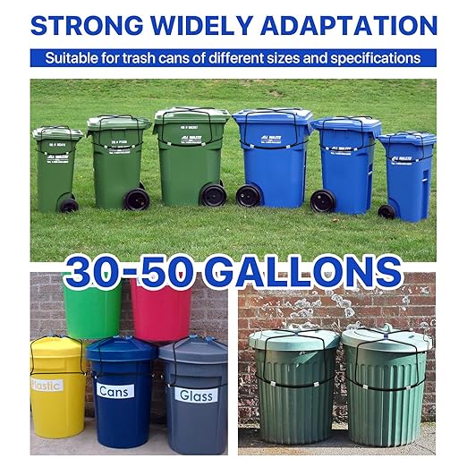2PCS Trash Can Lid Locks for Animals, Garbage Can Bungee Cord Lock Keep Bear/Raccoon/Dog Out of Garbage, Trash Bin Lock/Strap/Latch Fits 30-50 Gallon