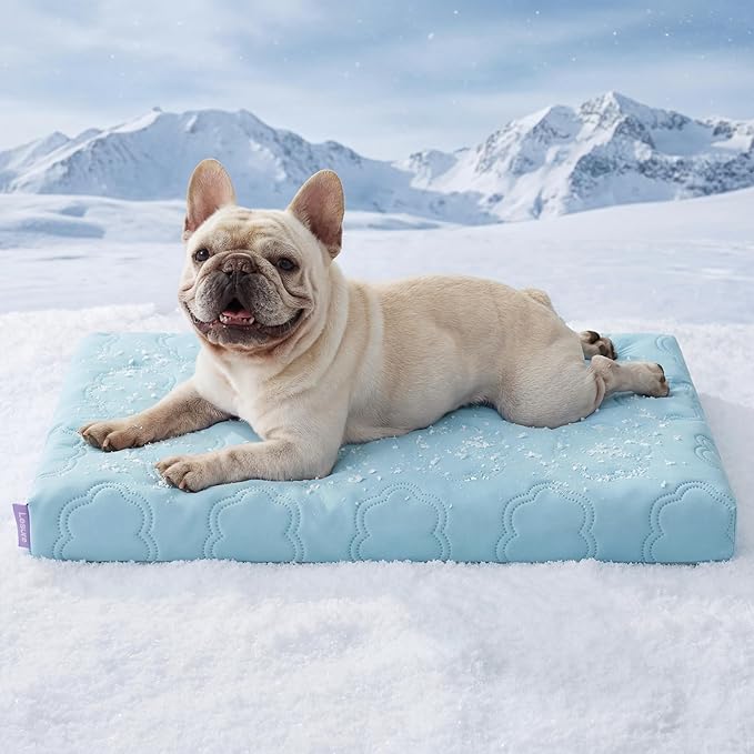 LESURE ApexCloud™ Cooling Dog Bed with Washable Cover for Medium Dogs, 29IN | Q-Max>0.5 Cool-Touch Fabric, Orthopedic Egg Crate Foam,Breathable Non-Slip Summer Mat,For Active Senior Long-Haired Pets,Blue