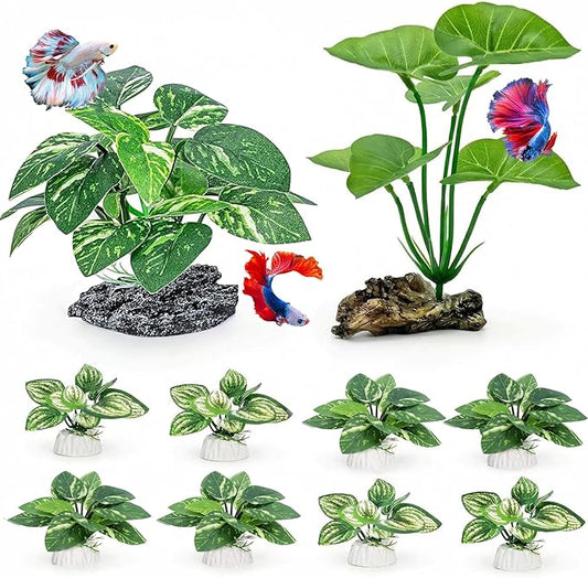 10 PCS Aquarium Decorations Silk Aquarium Plants Betta Fish Tank Decor Artificial Fish Tank Decorations Plants for Betta, Goldfish, Turtle & Reptile Tanks Ornament Accessories
