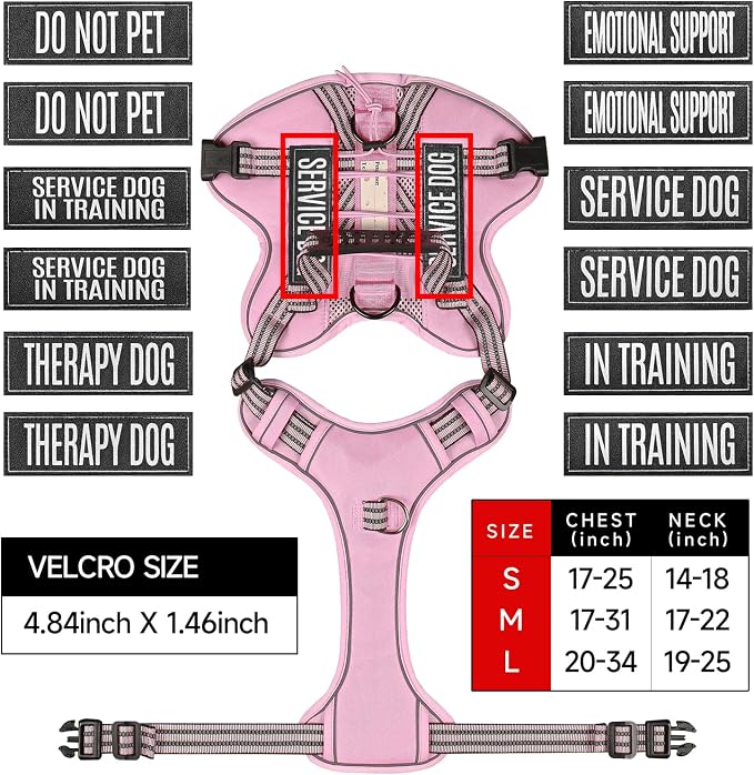 Service Dog Tactical Vest Harness and Leash Set Small Sized Dog Emotional Support- Tactical Dog Harness Training Collar with Name (Pink, S) ﻿