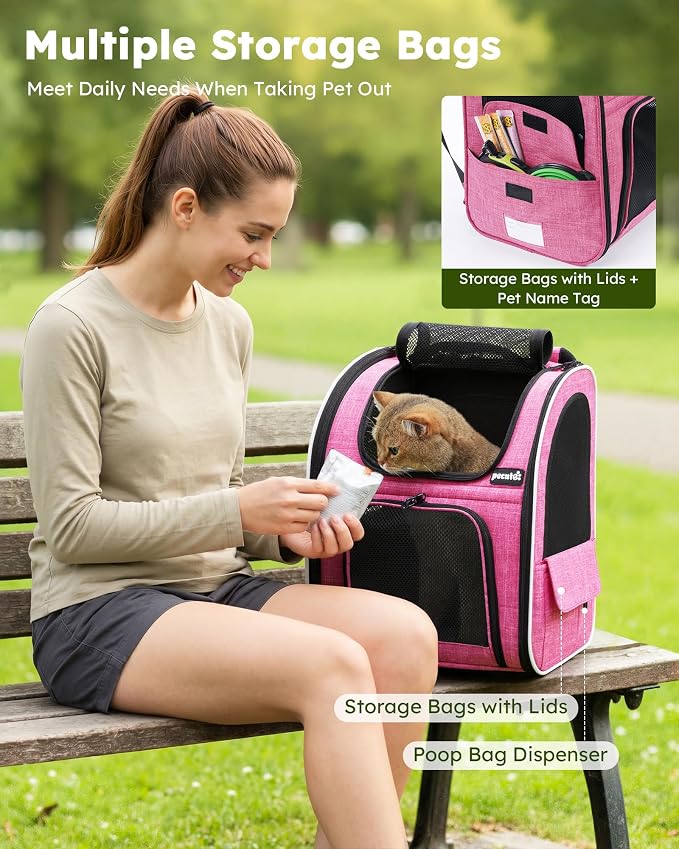 pecute Cat Backpack Extendable, Cat Carrier Backpack with Breathable Window | Durable Oxford Cloth, Lockable Zipper,Use for Pet Under 11 lbs to Travel