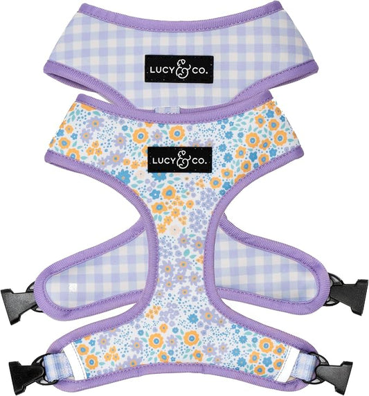 Lucy & Co. Reversible Dog Harness - Water-Repellent Neoprene, Dual-Print Design, Easy Swap Style, Adjustable Comfort Fit - Among Wildflowers Reversible Harness - X-Large
