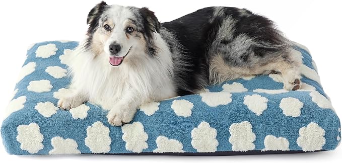 LE SURE Cute Aesthetic XL Dog Bed for Crate,Jacquard Thick Pet Pillow44x32 | Shredded Chopped Foam,Modern Plush Crate Cushion Gift for Extra Large Dog, Waterproof Washable Cover, Anti Slip Bottom, Blue