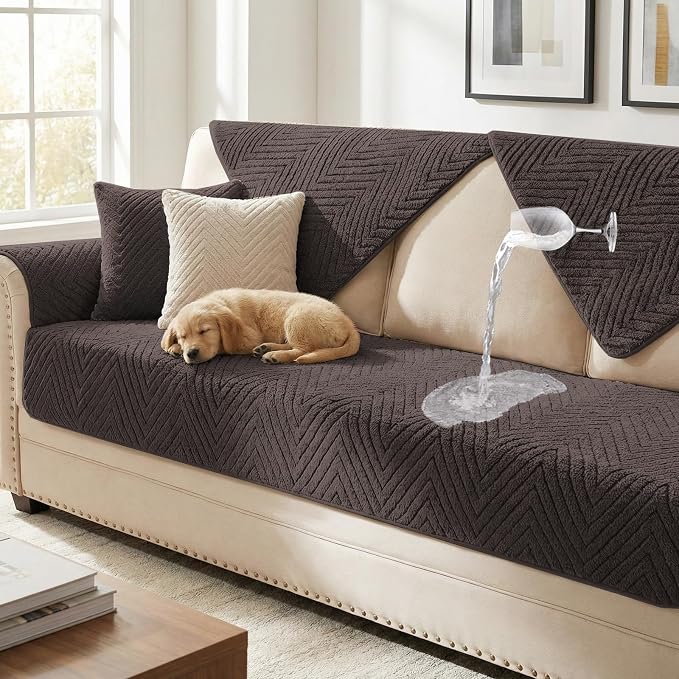 Turquoize Waterproof Couch Cover for Dogs Fuzzy Pet Couch Covers for Sofa Thick Dog Bed Cover Non-Slip Sofa Covers for 2 Cushion Couch Protector Slipcover Pet Friendly (Brown, 36" x 36")