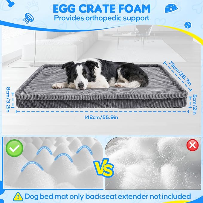 Loiion Dog Car Bed, Non-Slip Backseat Extender Pet Mat 56"x28.7"x2" | Removable, Washable Dog Bed With Waterproof Liner Protects Car Seats, Anti-Slip Travel Bed For Dogs