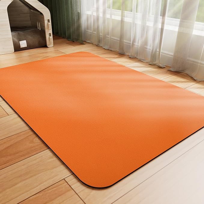 HotLive Dog Food Mat - Absorbent Cat Mat for Food and Water, No Stains Pet Feeding Bowl Mat, Easy to Clean Pet Placemats, Quick Dry Dog Water Dispenser Mat for Messy Drinkers | Orange 18"x34"