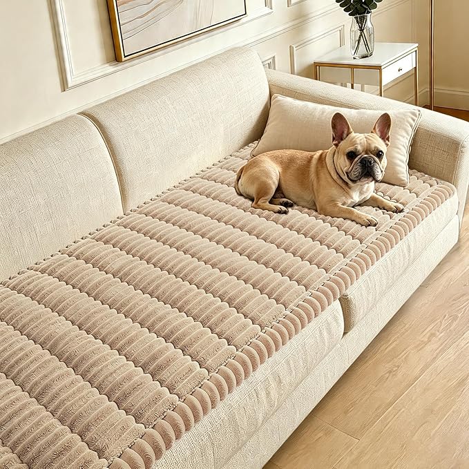 Couch Cover for Dogs Washable,Non Slip Fuzzy Durable Pet Friendly Cozy | Soft Slipcovers for 3 Cushion Sofa Cover,Plush Thick Protector Fits Mat Bed Leather & Fabric Couches (Brown 27.6"x70.9")