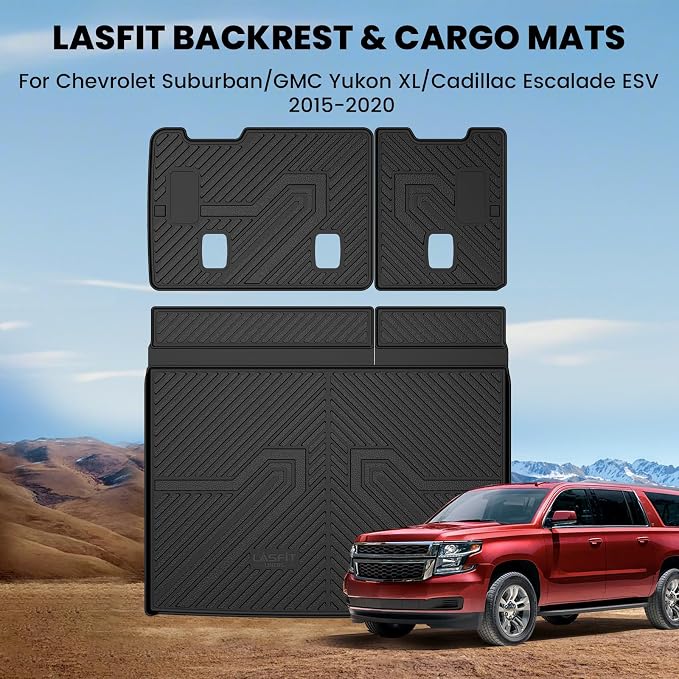 LASFIT Trunk Mat with Backrest Mat 2015-2020 for Chevrolet Chevy Suburban/GMC Yukon XL(Not Fit Yukon)/Cadillac Escalade ESV(Only Escalade ESV, Not Fit Escalade), All Weather TPE Mat