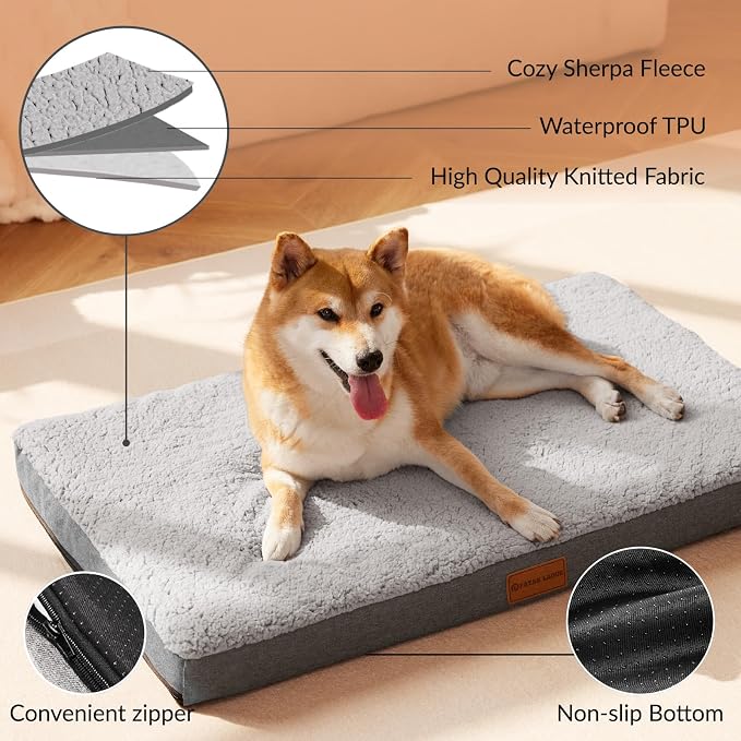 Patas Lague Orthopedic Large Dog Bed Washable Pet Sofa Mat 36''X24'' Grey | Egg-Crate Foam Dog Couch For Large Sized Dogs, Waterproof Removable Cover, Soft Pet Crate Bed With Nonskid Bottom