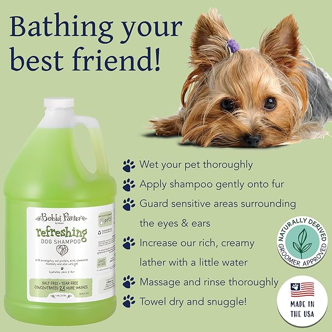 Bobbi Panter Refreshing Dog Shampoo Eucalyptus, Mint, Chamomile & Rosemary – Hydrating Natural Formula for Clean Fresh Coat, Tear-Free, 30:1 Concentrate, 1 Gallon (Case of 4)