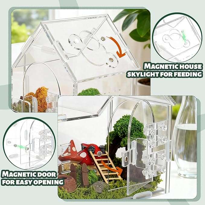 Jumping Spider Enclosure Small Acrylic Spider Cage Insect Terrarium Bug Enclosure Tarantula Enclosure Reptile Terrarium for Snail, Mantis, Lizard, and Small Reptiles - Big House Shape