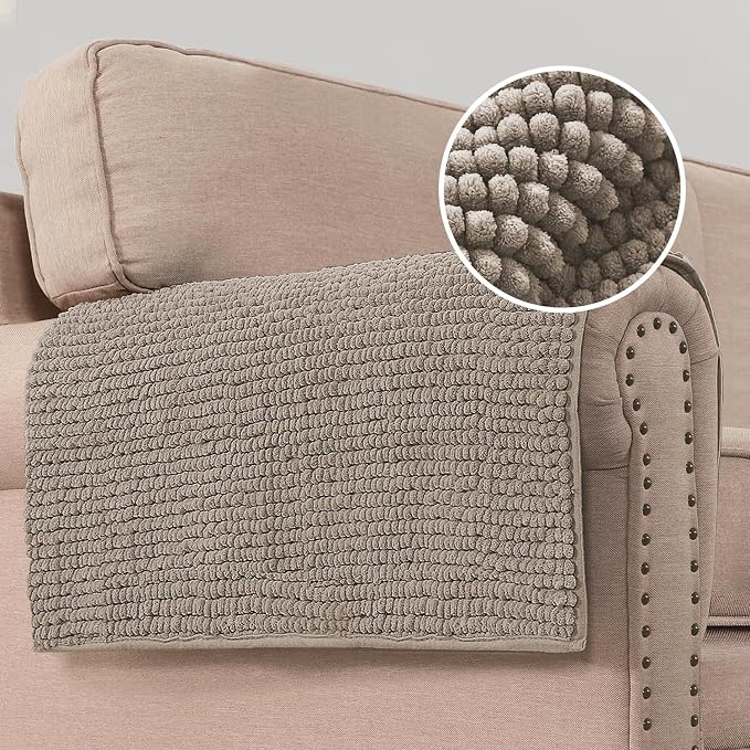 H.VERSAILTEX Plush Chenille Couch Armrest Cover 2 Packs Thick and Soft Sofa Covers Furniture Protector Cover for Pets (27.5" x 27.5", Taupe)