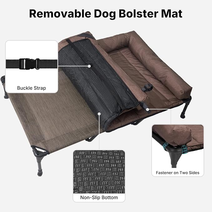 Veehoo Cooling Elevated Dog Bed Add Removable Waterproof Bolster Cushion Mat, Raised Pet Cot with Breathable Teslin Mesh, No-Slip Feet, Dog Sofa Bed for Indoor Outdoor, XXLarge, Brown CWC2331B