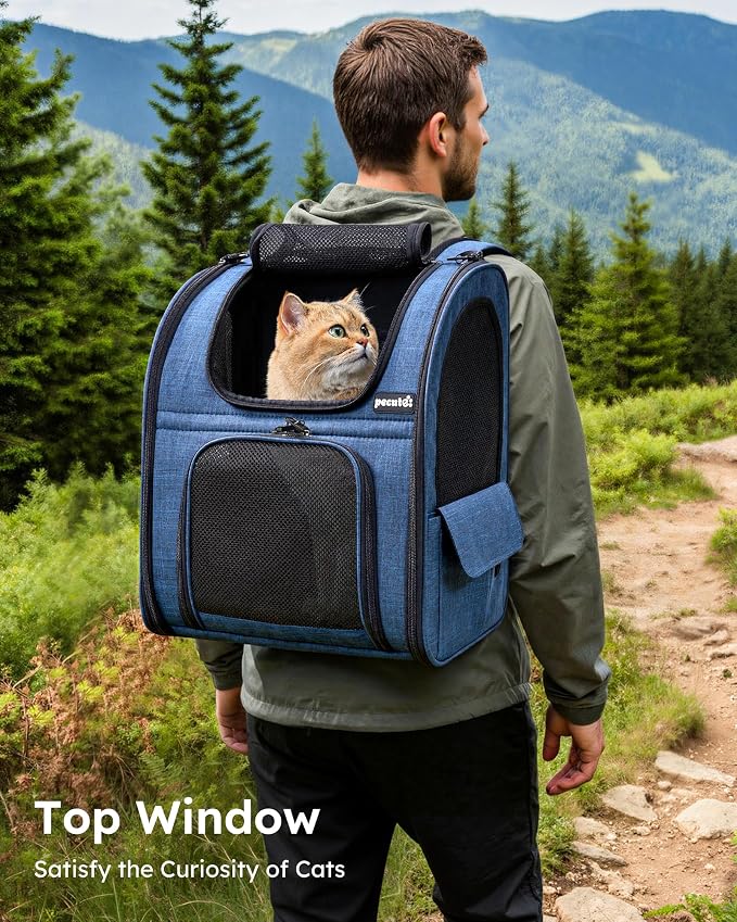 pecute Cat Carrier Backpack Expandable, Cat Backpack with Breathable Window | Durable Oxford Cloth, Lockable Zipper,Use for Pet Under 11 lbs to Travel