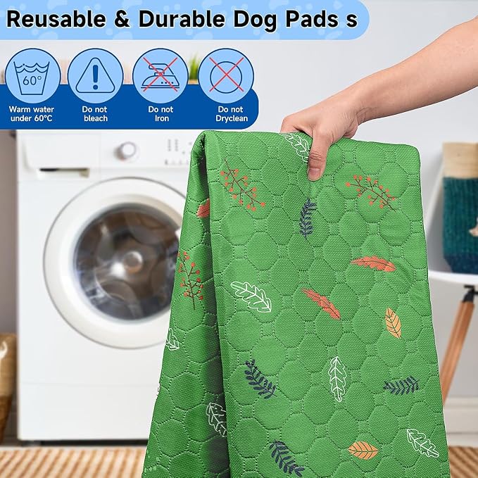 Sunheir Washable Pee Pads for Dogs Large 24" x 72" 2-Pack Reusable Puppy Pads Pet Training Pads, Absorb Dog Mats, Whelping Pad, Non-Slip Protects Against Urine Leakage, Runner Rug (Leaves - Green)